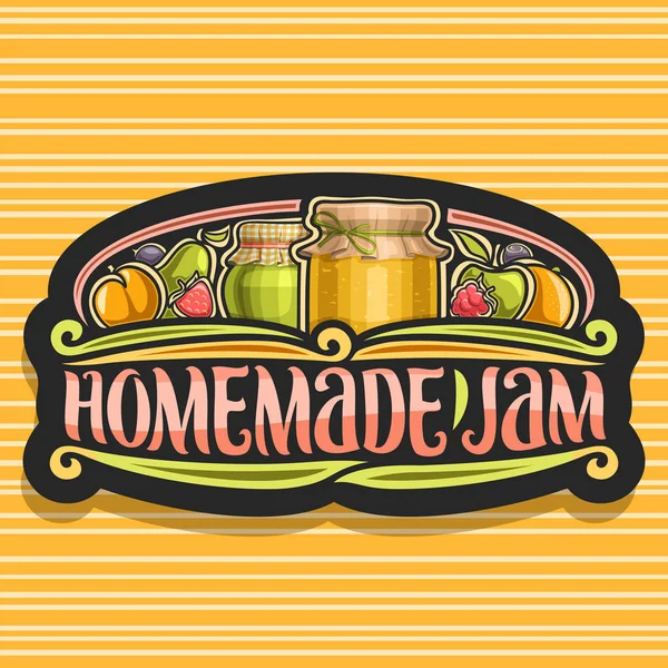 Vector Logo Homemade Jam Dark Retro Signboard Home Made Containers — Stock Vector