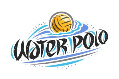Su topu, top gol, kelimeler su topu, çizgiler ve noktalar ile basit çizgi film spor banner için özgün dekoratif fırça yazı üzerine beyaz atma yaratıcı anahat illüstrasyon vektör logo.