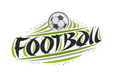 Futbol için logo vektör, gol, özgün dekoratif fırça yazı kelime futbol, soyut basit spor banner çizgileri ve beyaz noktalar için topu isabet yaratıcı illüstrasyon anahat.