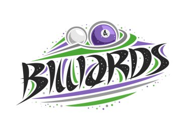 Bilardo için logo vektör, gol, özgün dekoratif fırça yazı word Bilardo, soyut basit spor afiş çizgileri ve beyaz noktalar için topu isabet yaratıcı illüstrasyon anahat.