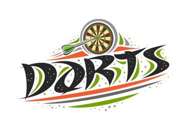 Dart oyunu, yaratıcı atılmış dart tahtası, özgün dekoratif fırça yazı için word Dart, soyut basit spor afiş ile çizgiler ve noktalar beyaz ok gösterimi için vektör logo.