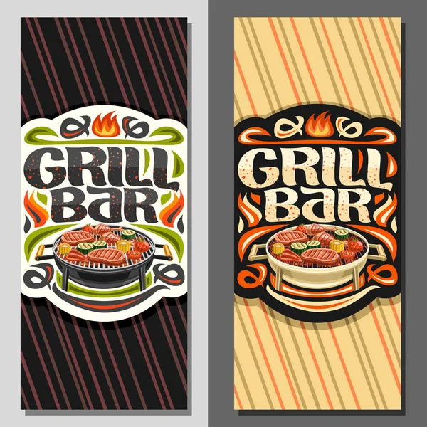 Bandiere Vettoriali Grill Bar Depliant Con Cosce Pollo Fritte Filetto — Vettoriale Stock