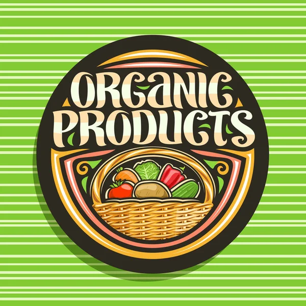 Vector Logo Organic Products Black Tag Set Different Cartoon Veggies — Stock Vector