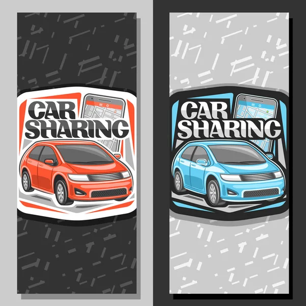 Baner Wektorowy Udostępniania Samochodów Oznakowanie Czerwonym Niebieskim Cartoon Subcompact Hatchback — Wektor stockowy