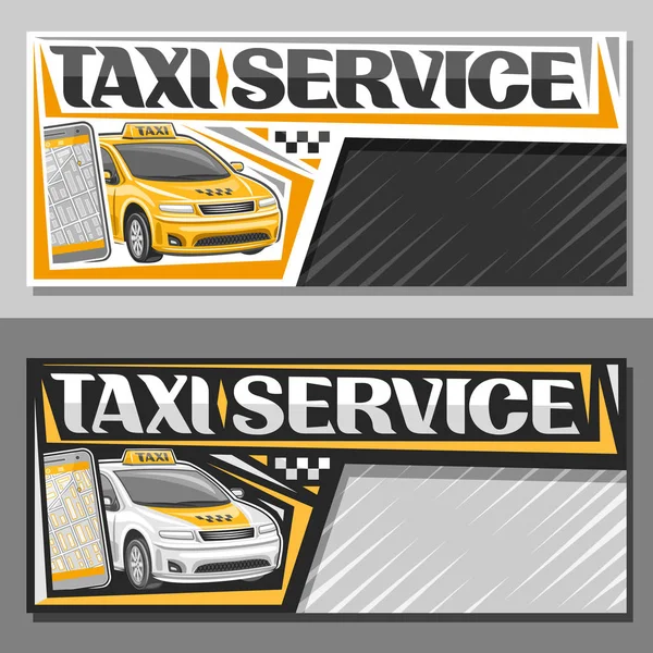 Vector Banners Taxi Service Copy Space Layouts Standing Cartoon Cab — Stock Vector