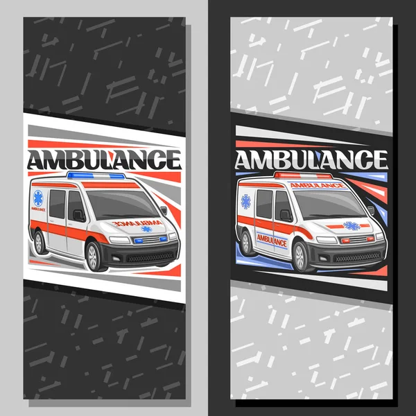 Vector Layouts Ambulance Signboards White Van Emergency Blue Red Alarm — Stock Vector