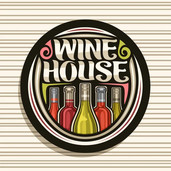 Logo Vectoriel Pour Wine House Panneau Rond Noir Avec Illustration — Image vectorielle