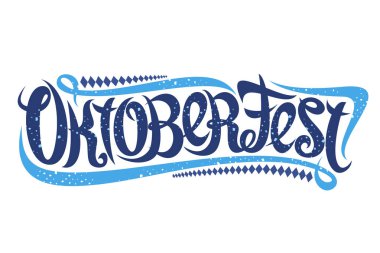 Oktoberfest için vektör tebrik kartı, modern swirls ve elmas deseni ile Alman bira festivali için yaratıcı kaligrafi Font, beyaz arka planda kelime Oktoberfest için orijinal trendy tipografi.