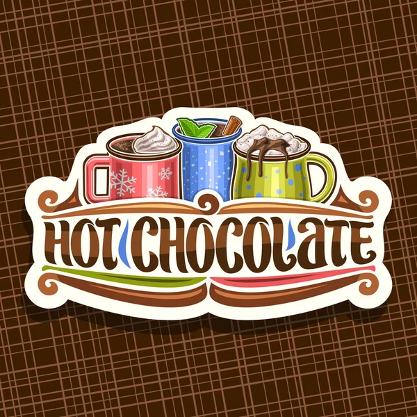 Logo Vettoriale Cioccolata Calda Etichetta Decorativa Carta Tagliata Con Tazze — Vettoriale Stock