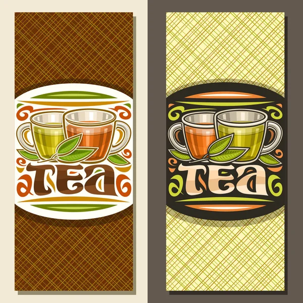 Vector Layouts Tea Brochure Illustration Glass Cups Yellow Brown Liquid — Stock Vector