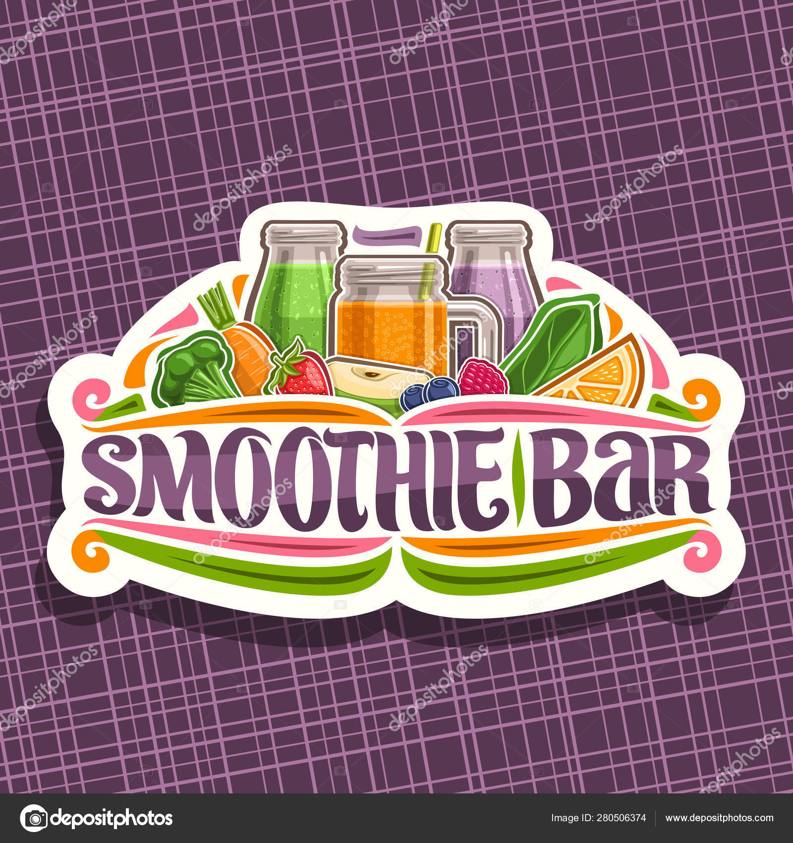 Vector Logo Smoothie Bar Decorative Cut Paper Sticker Illustration