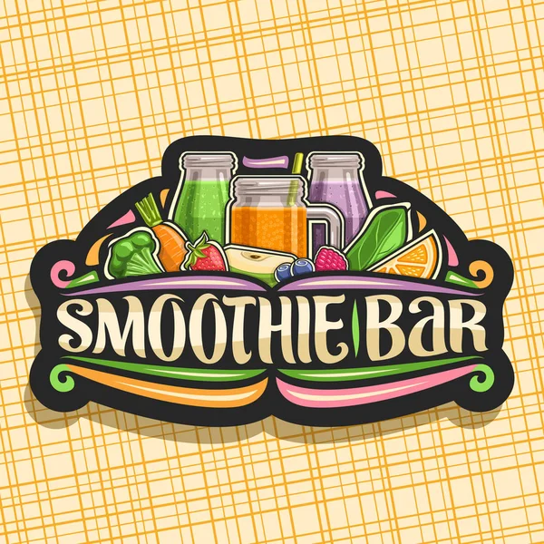 Vector Logo Smoothie Bar Sötét Dekoratív Címkét Illusztrálja Lédús Gyümölcsök — Stock Vector