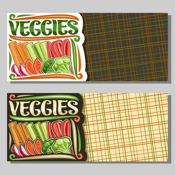 コピースペースを持つ野菜のためのベクトルテンプレート 生野菜のグループを並べたレイアウト 単語野菜のための装飾的な書体 異なるみじん切り野菜フラットレイを持つ農家の店のための看板 — ストックベクタ