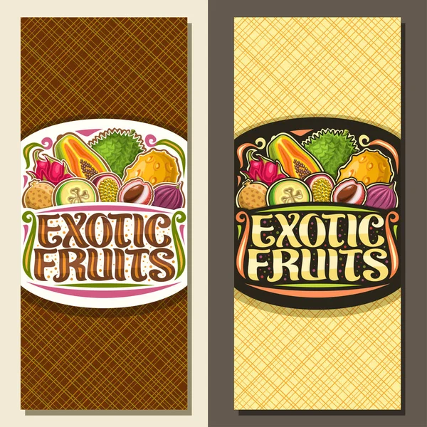 Vektor Elrendezések Egzotikus Gyümölcsök Brossúra Illusztrációja Halom Különböző Egészséges Gyümölcsök — Stock Vector