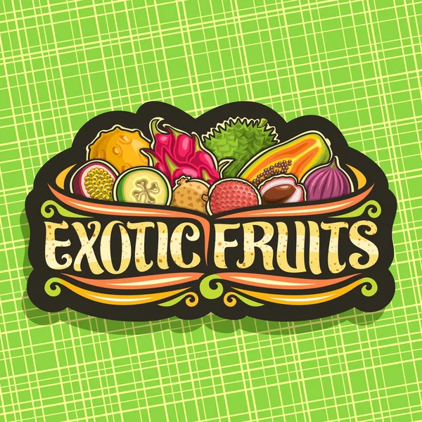 Logo Vektor Untuk Exotic Fruit Lencana Dekoratif Hitam Dengan Ilustrasi - Stok Vektor