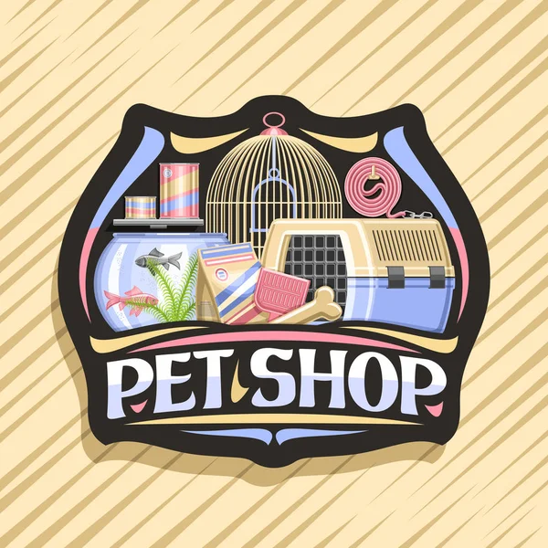 Logotipo Vetor Para Pet Shop Crachá Decorativo Preto Com Ilustração — Vetor de Stock