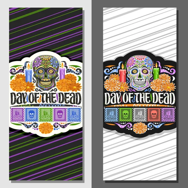 Diseños Vectoriales Para Día Los Muertos Cupones Decorativos Con Ilustración — Vector de stock