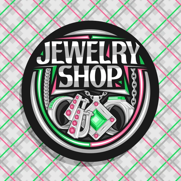 Vector Logo Jewelry Shop Dark Decorative Sign Board Set Platinum — Stock Vector