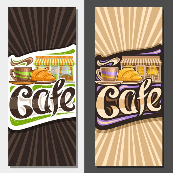 Vektor Elrendezések Street Cafe Dekoratív Utalvány Promóciós Illusztrációja Kávéscsésze Croissant — Stock Vector
