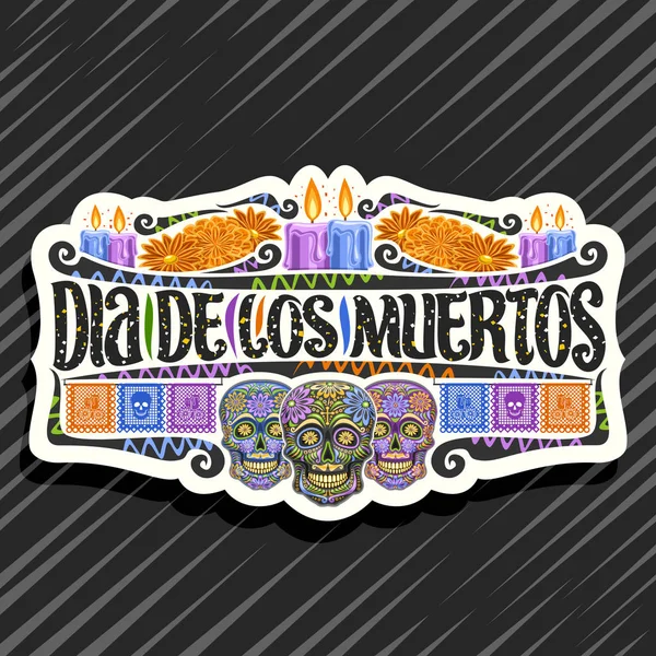 Logotipo Vectorial Para Dia Los Muertos Pegatina Decorativa Blanca Con — Archivo Imágenes Vectoriales