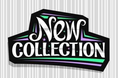 New Collection için vektör logosu, Kara Cuma için koyu dekoratif fiyat etiketi veya özel el yazısıyla yazılmış harflerle gri çizgili arka plan koleksiyonu.