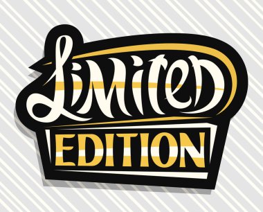 Limited Edition Product için vektör logosu, Kara Cuma için koyu dekoratif fiyat etiketi ya da gri çizgili arka planda sınırlı sayıda yazılmış kelimeler için eşsiz el yazısıyla yazılmış pazartesi indirimi..