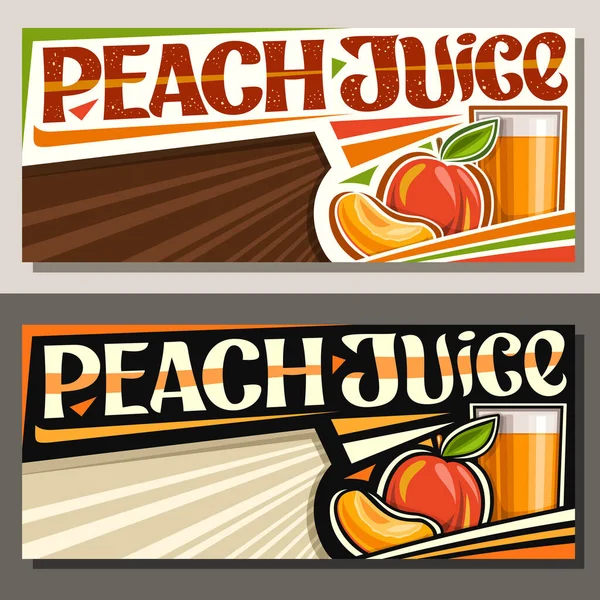 Vektor Bannerek Peach Juice Copyspace Vízszintes Elrendezések Illusztrációjával Gyümölcsital Üveg — Stock Vector
