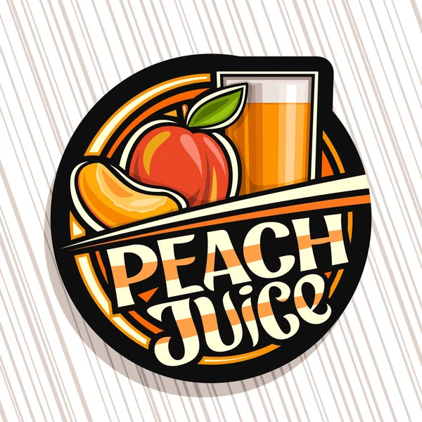 Vector Logo Peach Juice Dark Decorative Label Illustration Fruit Drink — Stock Vector