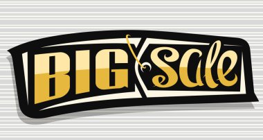 Büyük Satış için vektör pankartı, Kara Cuma için karanlık dekoratif fiyat etiketi veya özel el yazısıyla yazılmış harflerle gri çizgili arka planda büyük satış..