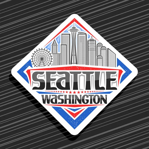 Logo Vettoriale Seattle Cartello Stradale Bianco Con Illustrazione Del Famoso — Vettoriale Stock