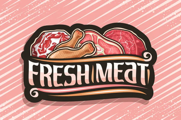 Logotipo Vectorial Para Carne Fresca Insignia Decorativa Oscura Con Ilustración — Archivo Imágenes Vectoriales