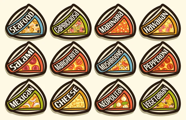 Vector Pizza Set Illustrazioni Ritagliate Con Tradizionali Fast Food Italiani — Vettoriale Stock