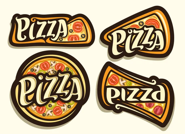 Vector Pizza Set Isolierte Illustrationen Mit Traditionellem Italienischem Fastfood Mit — Stockvektor