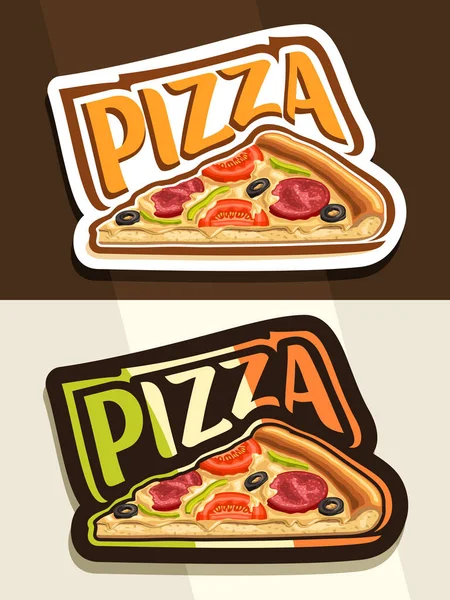 Logo Vektor Untuk Pizza Lencana Putih Dan Hitam Dengan Potongan - Stok Vektor