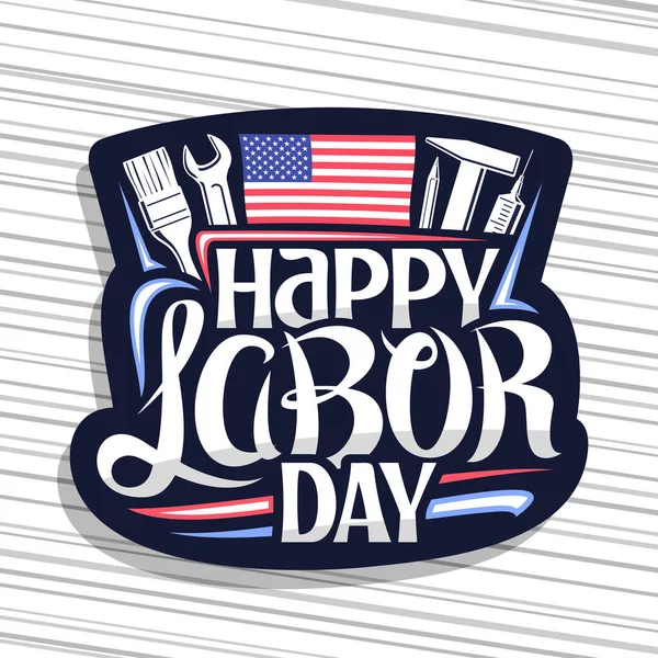 Logo Vettoriale American Labor Day Sigillo Decorativo Scuro Con Illustrazione — Vettoriale Stock