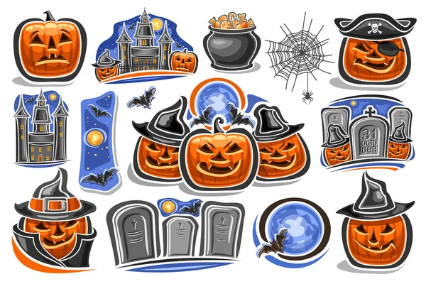 Conjunto Vectores Para Las Vacaciones Halloween Ilustraciones Recortadas Con Viejo — Archivo Imágenes Vectoriales