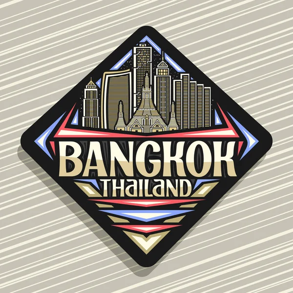 Logo Vektor Untuk Bangkok Papan Jalan Hitam Dengan Ilustrasi Garis - Stok Vektor