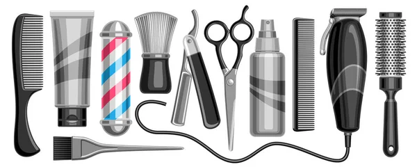 Vektor Set Für Friseursalon Und Barbershop Isolierte Monochrome Illustrationen Für — Stockvektor