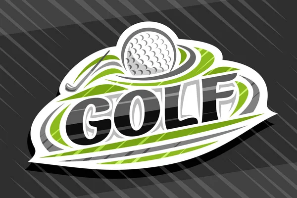 Vector logo for Golf Sport, white modern emblem with illustration of flying ball in goal and stick, unique lettering for black word golf, sports sign with decorative flourishes and trendy line art.