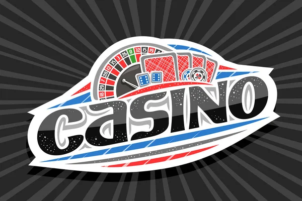 카지노의 글자인 룰렛과 그림이 프리미엄 카씨노의 Vector Logo Casino White — 스톡 벡터