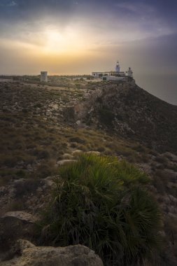 Amanecer en el faro de Carboneras, Mesa Roldan, Almeria, Endülüs, İspanya
