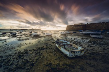 Atardecer on la playa de La Caleta, Cadiz, Endülüs, Espaa