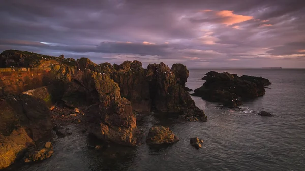 Amanecer Los Acantilados Que Hay Puerto Dunbar Escocia — Stock fotografie