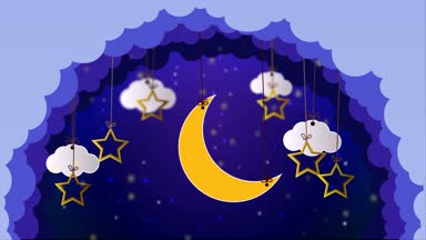 En iyi gece gökyüzü Sarı ay ve yıldızlar, bebeği uyutmak için en iyi döngü videosu, rahatlatıcı