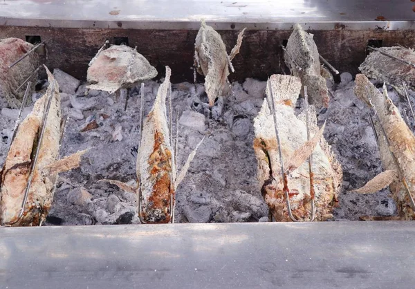 Vis Gegrilde Zout Straat Eten — Stockfoto