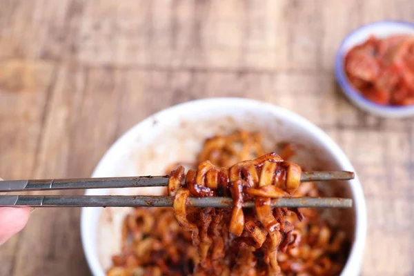 Mie Hitam Instan Makanan Korea — Stok Foto