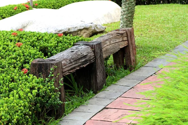 Oude Houten Stoel Het Park — Stockfoto