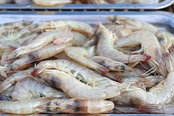 屋台の食べ物で新鮮なエビ — ストック写真