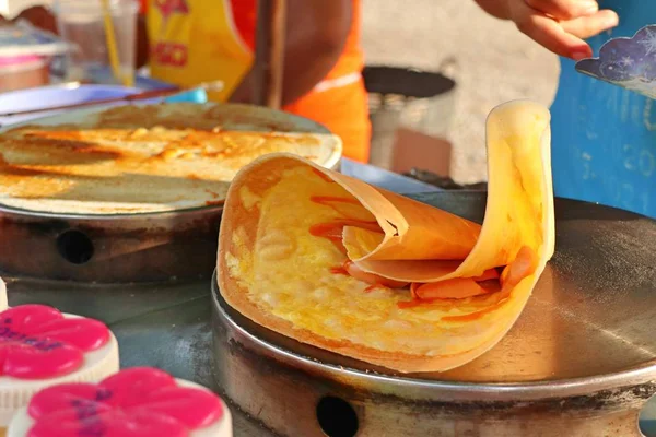 Salsiccia Pancake Cibo Strada — Foto Stock