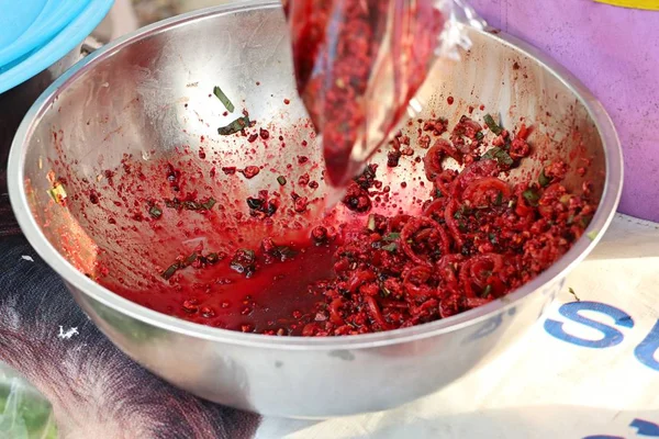 Salad Spicy Minced Pork Blood — Stock Photo, Image